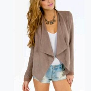 Tobi Faux Suede Drape Jacket Womens Small Brown Open Front Lined Lightweight